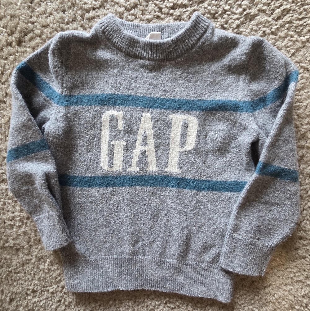 Baby Gap Toddler Boys Gray and Blue Sweater with GAP Logo Size 3T